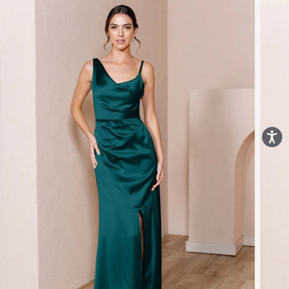 REVELRY MAXINE SATIN DRESS - CLASSIC EMERALD - NEVER WARN - Picture 1 of 6